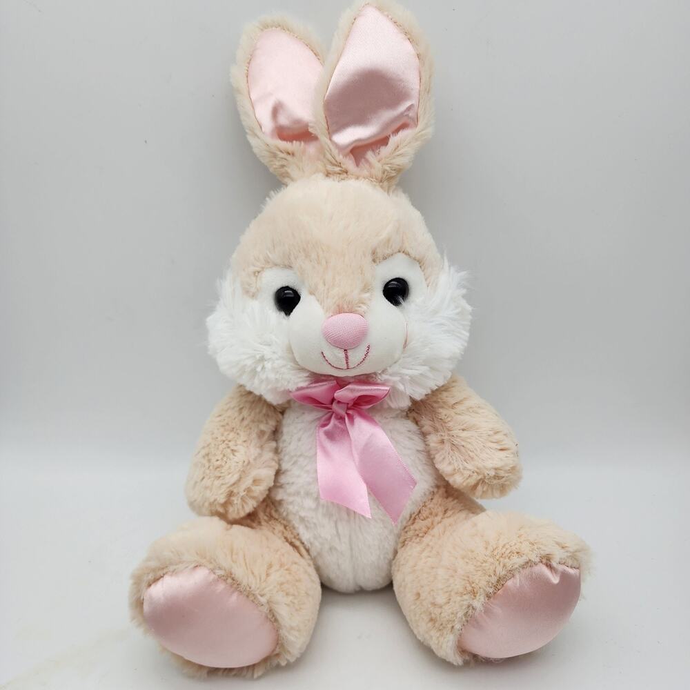 Walgreens Easter Bunny Rabbit Plush Stuffed Toy 11" Cream White Fur Pink Bow